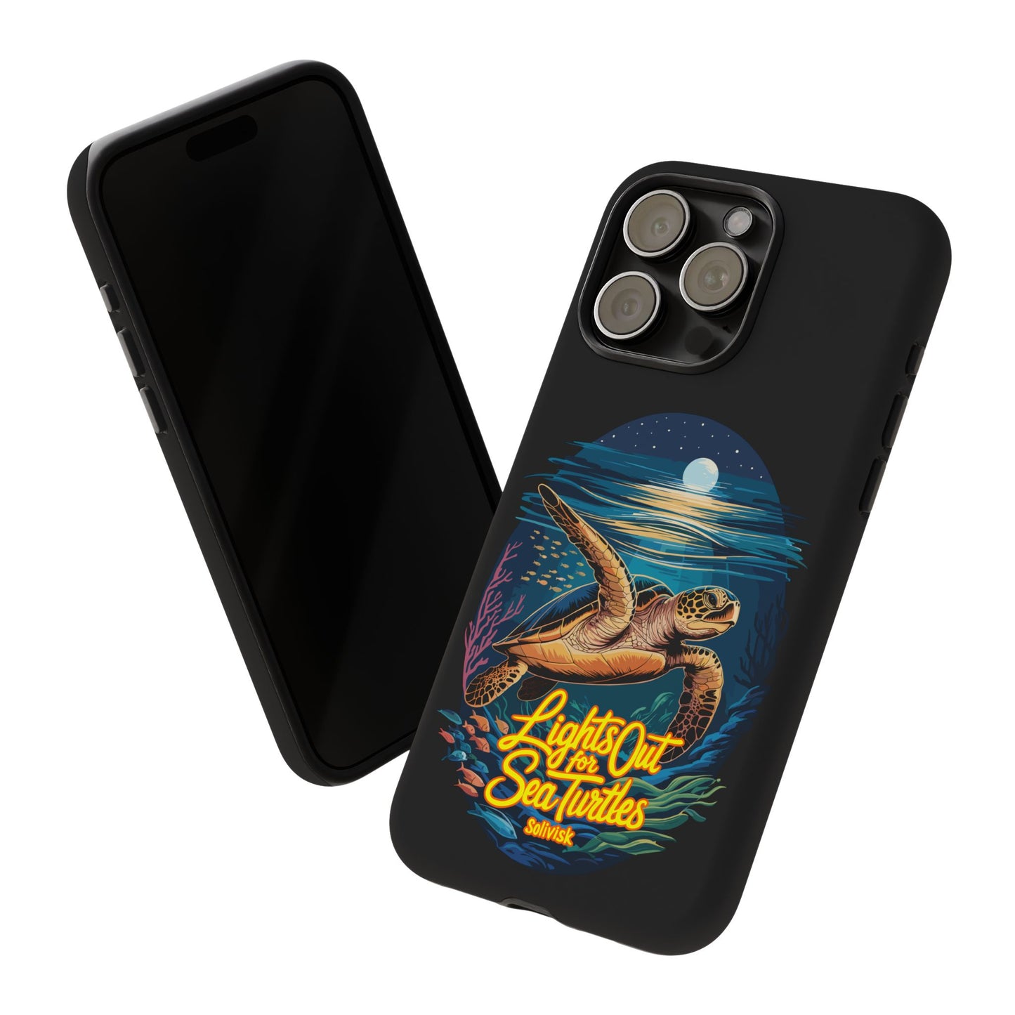 SoliVisk Coastal Collection “Lights Out for Sea Turtles” Black iPhone 12 - 15 Cases Matte Finish