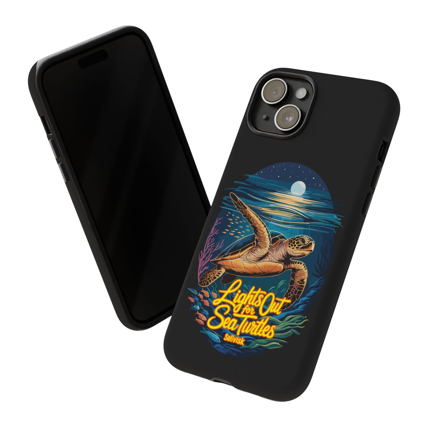 SoliVisk Coastal Collection “Lights Out for Sea Turtles” Black iPhone 12 - 15 Cases Matte Finish