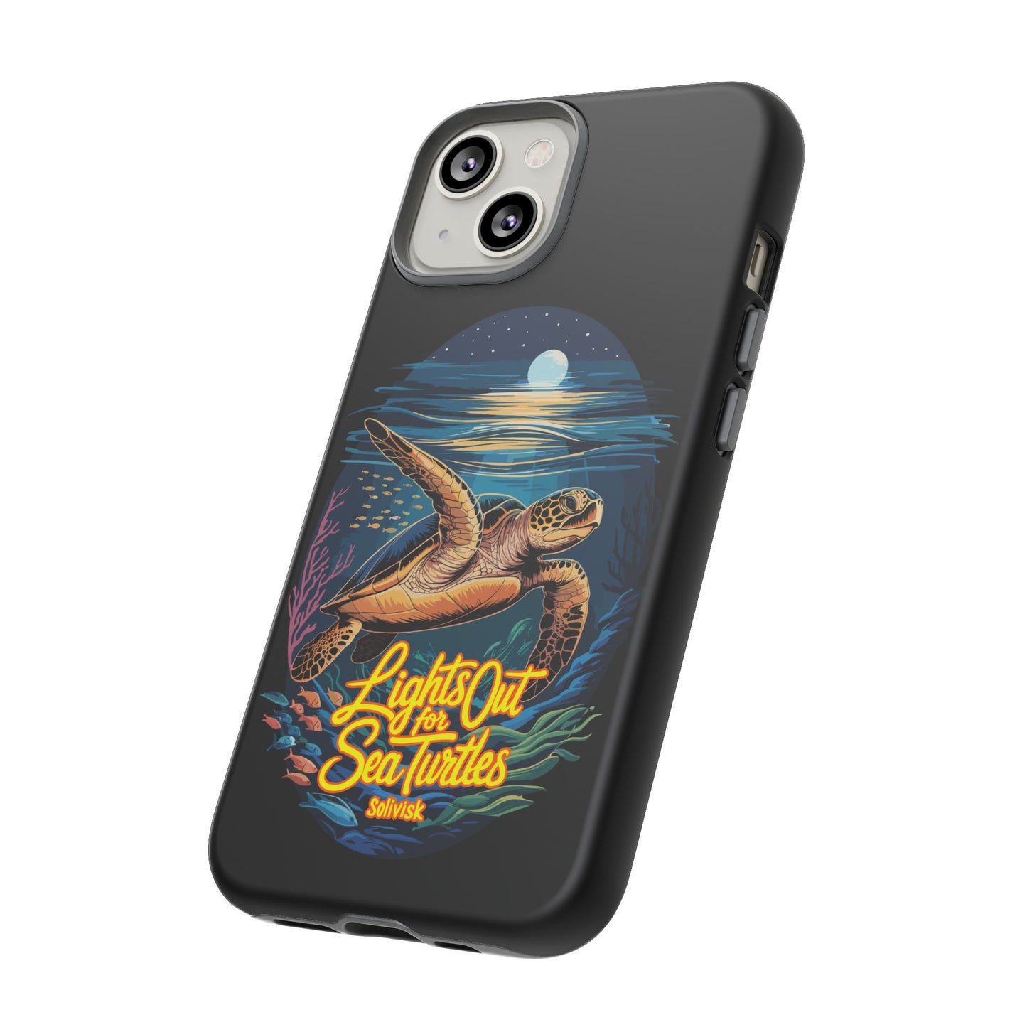 SoliVisk Coastal Collection “Lights Out for Sea Turtles” Black iPhone 12 - 15 Cases Matte Finish