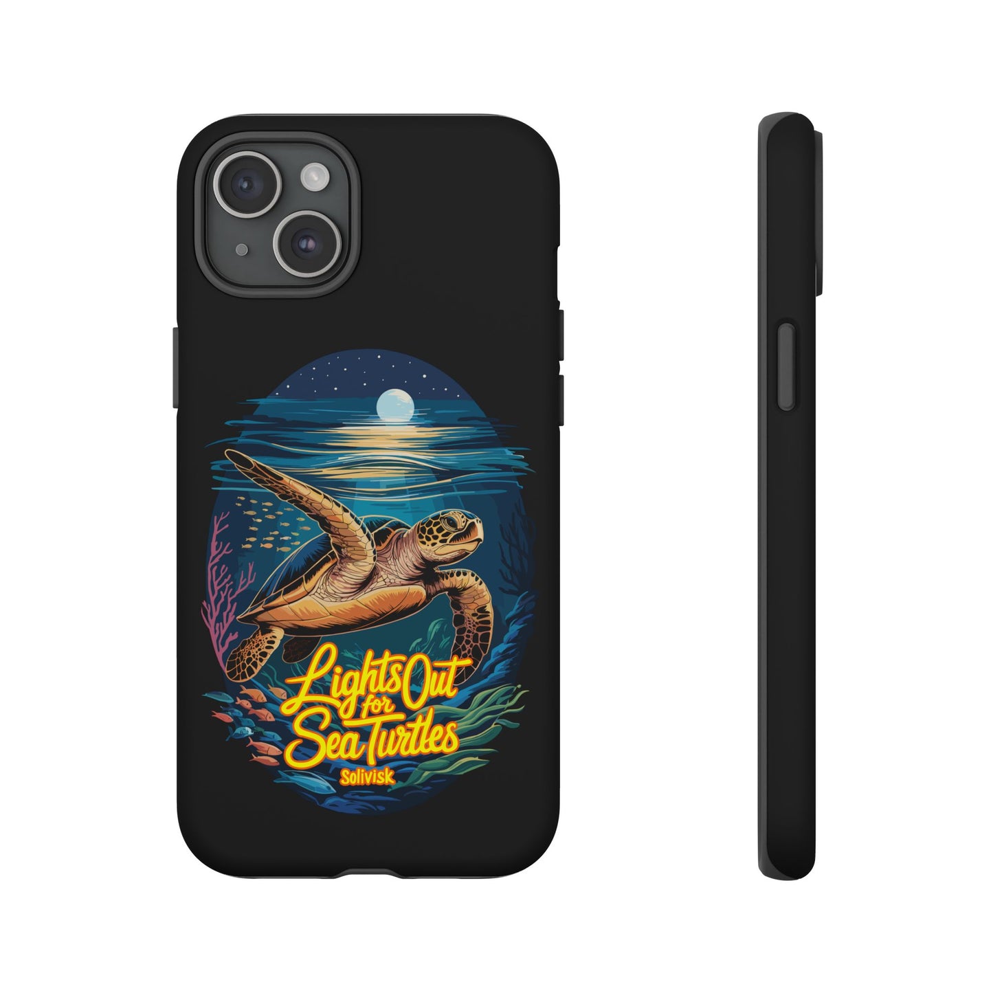 SoliVisk Coastal Collection “Lights Out for Sea Turtles” Black iPhone 12 - 15 Cases Matte Finish