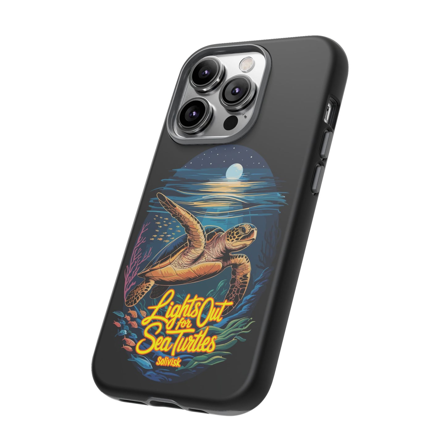 SoliVisk Coastal Collection “Lights Out for Sea Turtles” Black iPhone 12 - 15 Cases Matte Finish