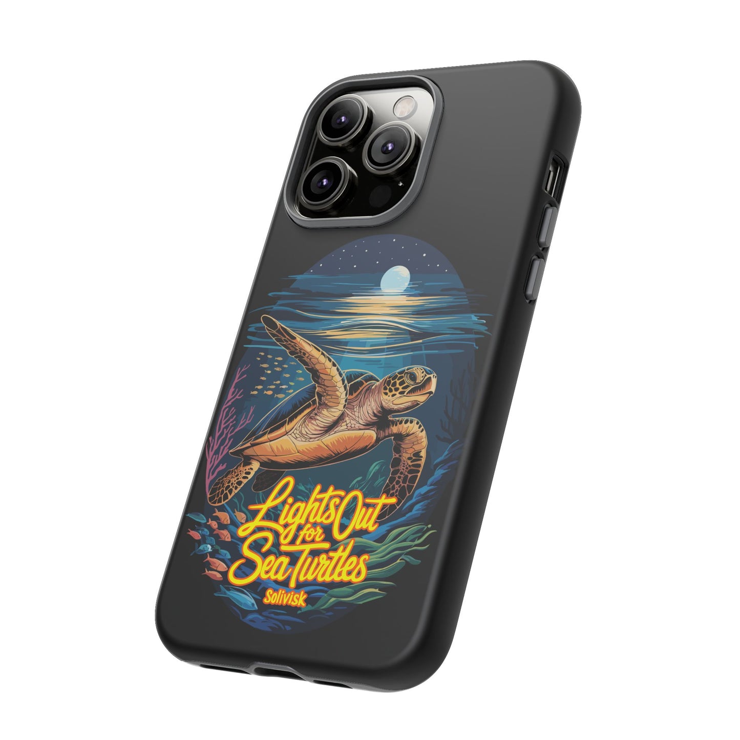 SoliVisk Coastal Collection “Lights Out for Sea Turtles” Black iPhone 12 - 15 Cases Matte Finish
