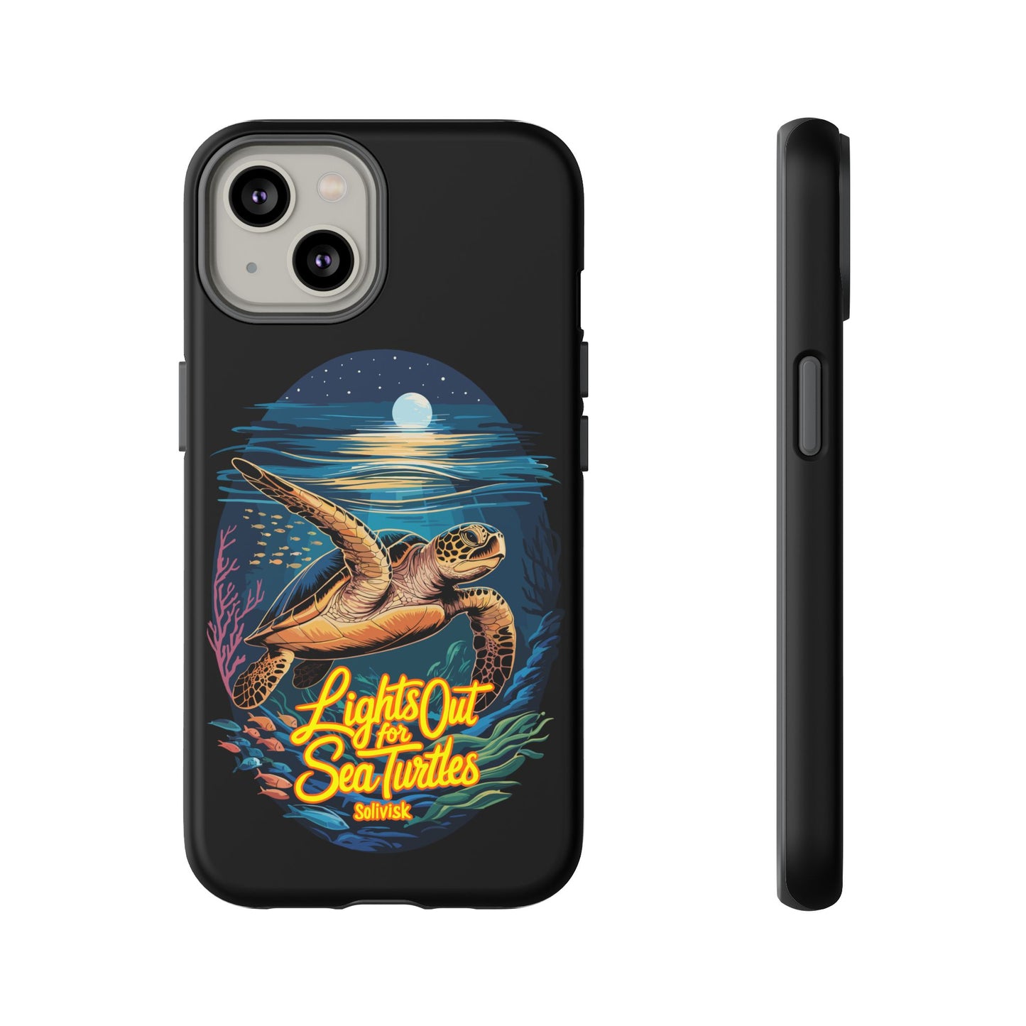SoliVisk Coastal Collection “Lights Out for Sea Turtles” Black iPhone 12 - 15 Cases Matte Finish