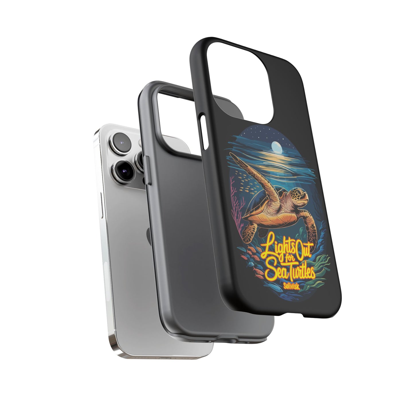 SoliVisk Coastal Collection “Lights Out for Sea Turtles” Black iPhone 12 - 15 Cases Matte Finish