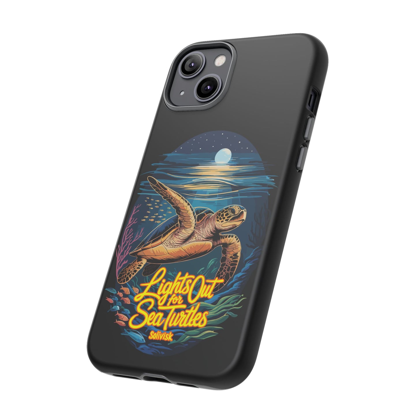 SoliVisk Coastal Collection “Lights Out for Sea Turtles” Black iPhone 12 - 15 Cases Matte Finish