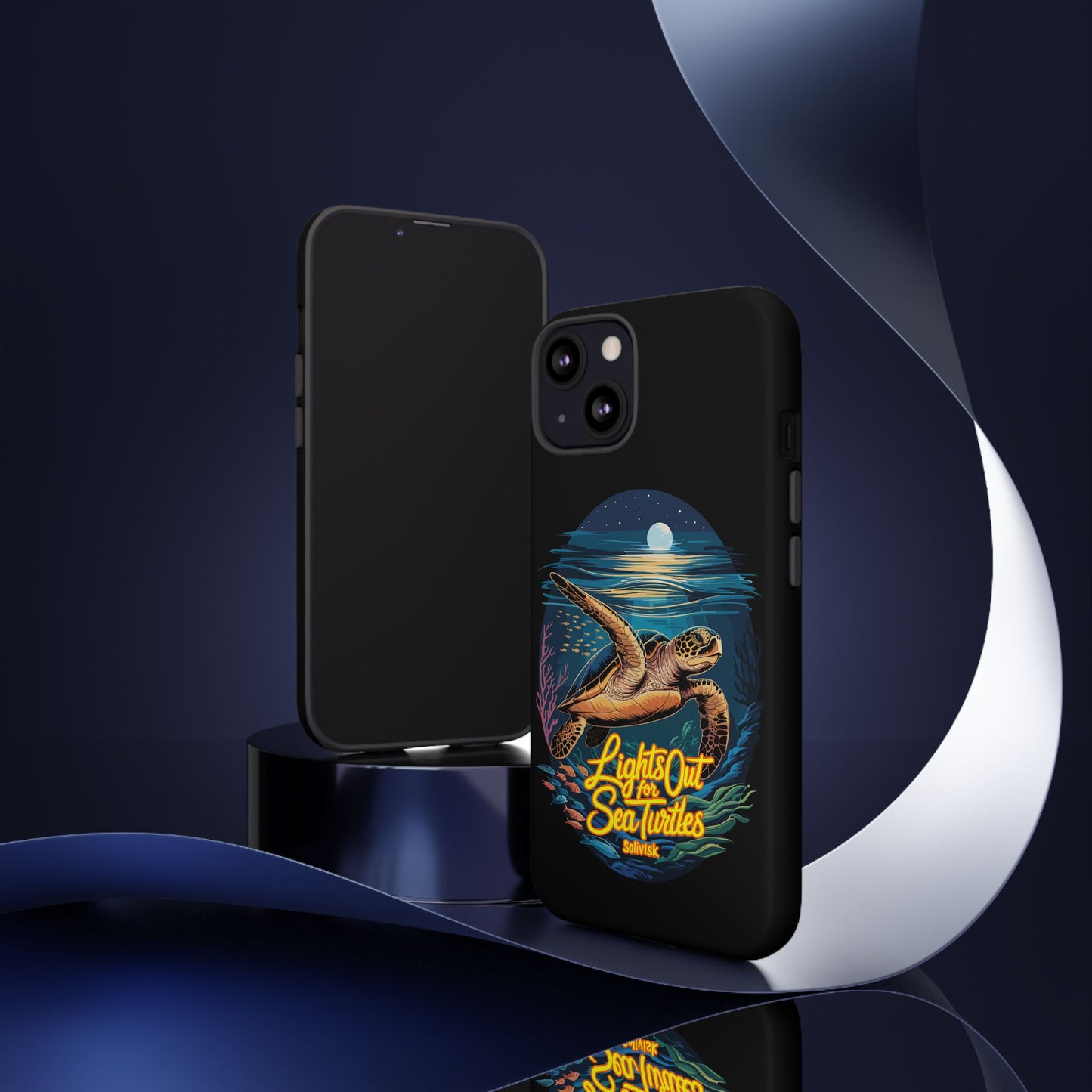 SoliVisk Coastal Collection “Lights Out for Sea Turtles” Black iPhone 12 - 15 Cases Matte Finish