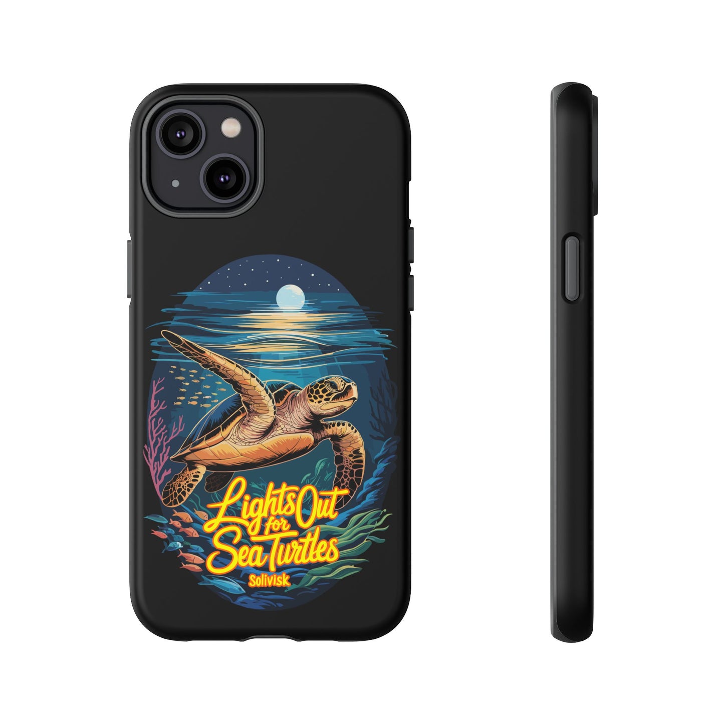 SoliVisk Coastal Collection “Lights Out for Sea Turtles” Black iPhone 12 - 15 Cases Matte Finish