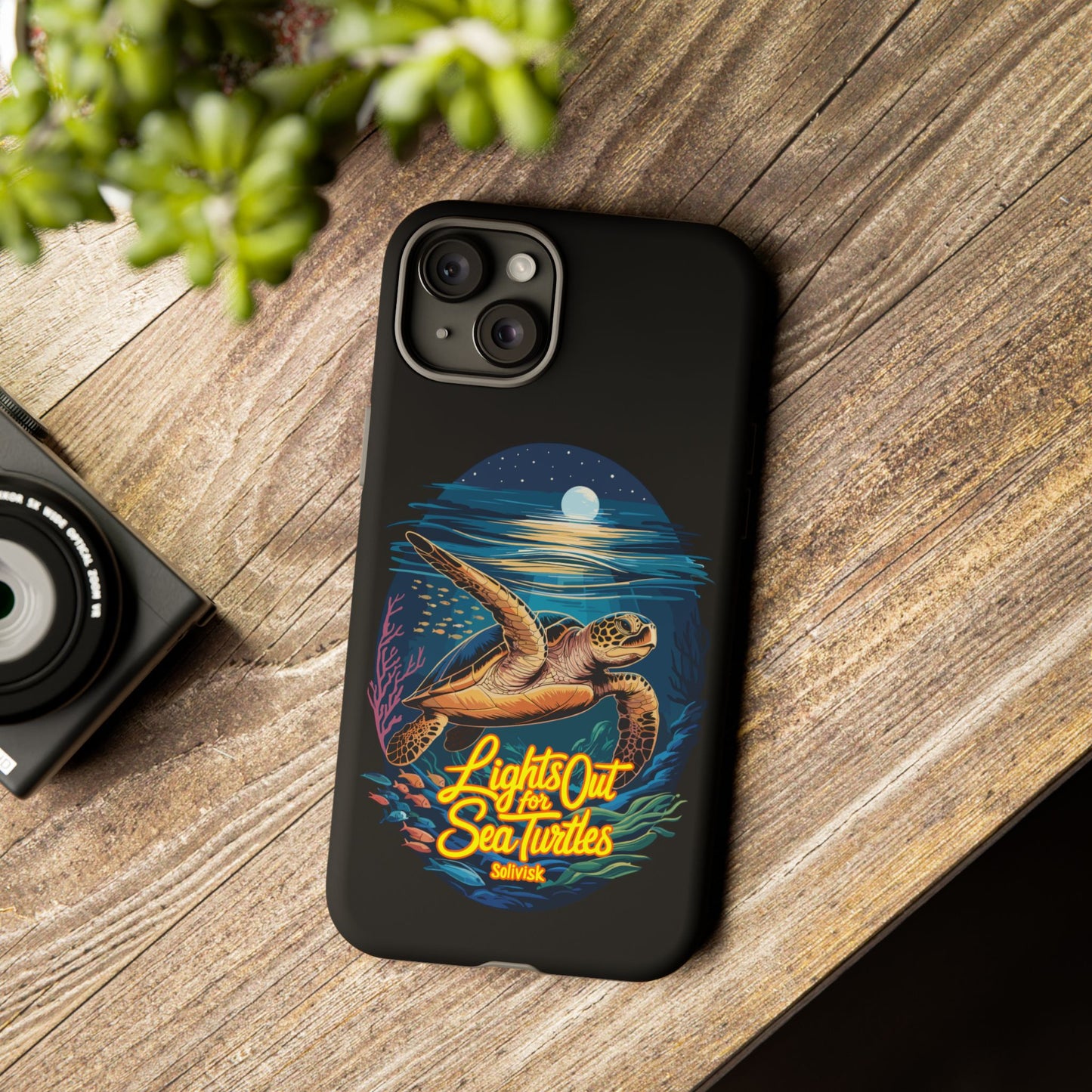 SoliVisk Coastal Collection “Lights Out for Sea Turtles” Black iPhone 12 - 15 Cases Matte Finish