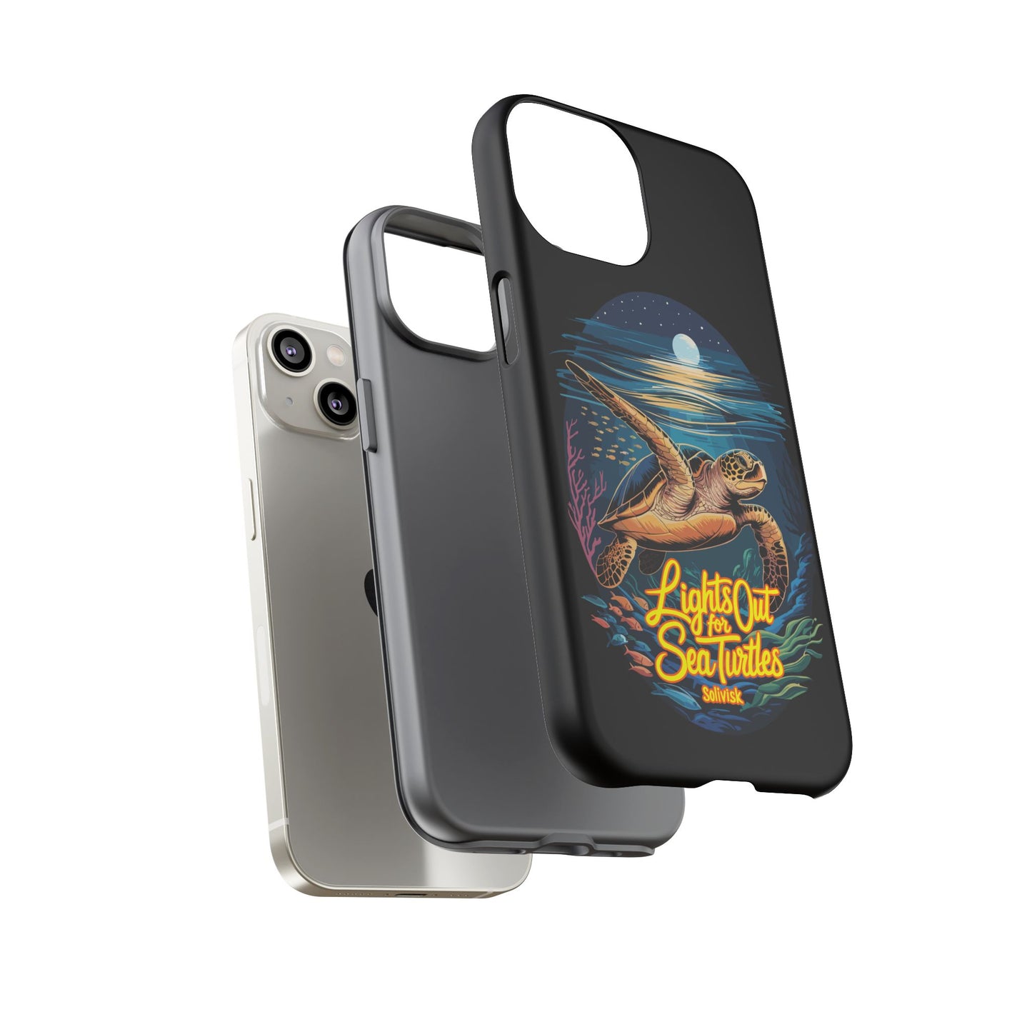 SoliVisk Coastal Collection “Lights Out for Sea Turtles” Black iPhone 12 - 15 Cases Matte Finish