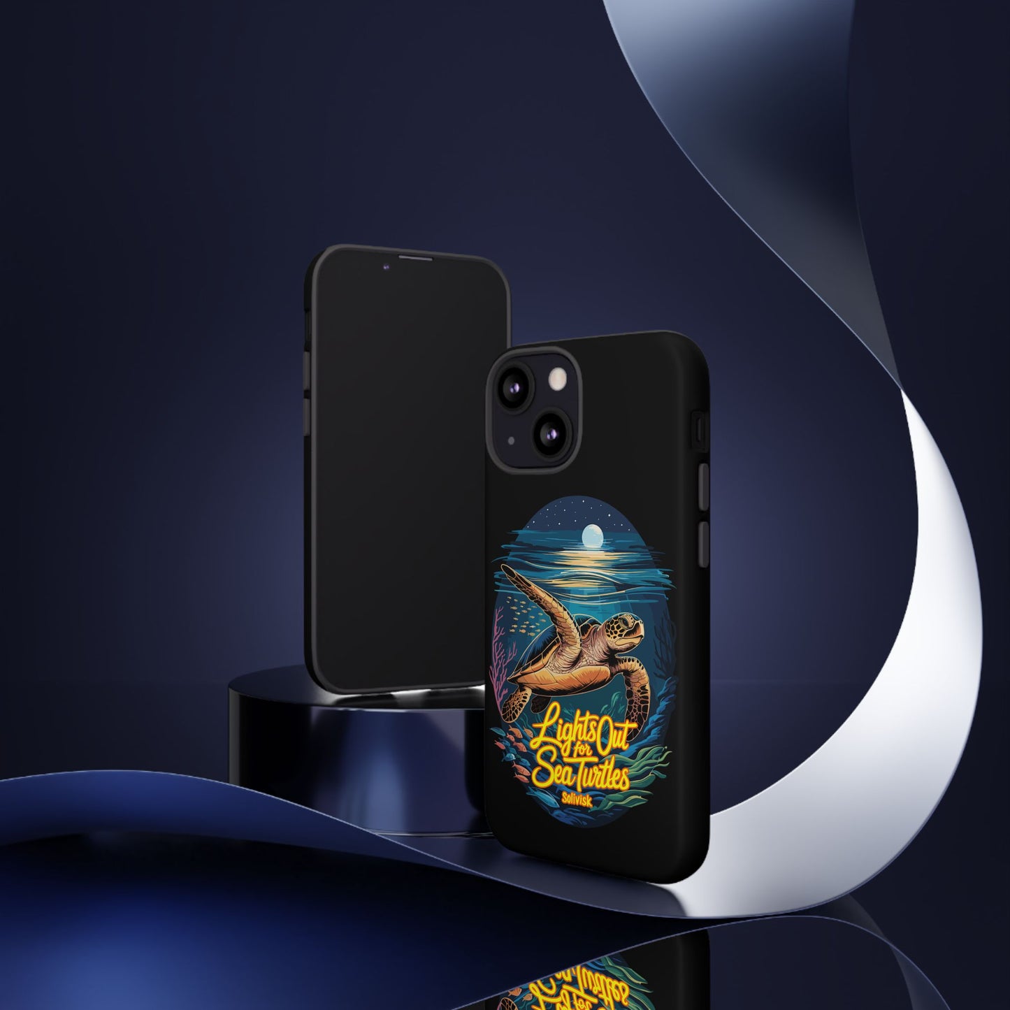 SoliVisk Coastal Collection “Lights Out for Sea Turtles” Black iPhone 12 - 15 Cases Matte Finish