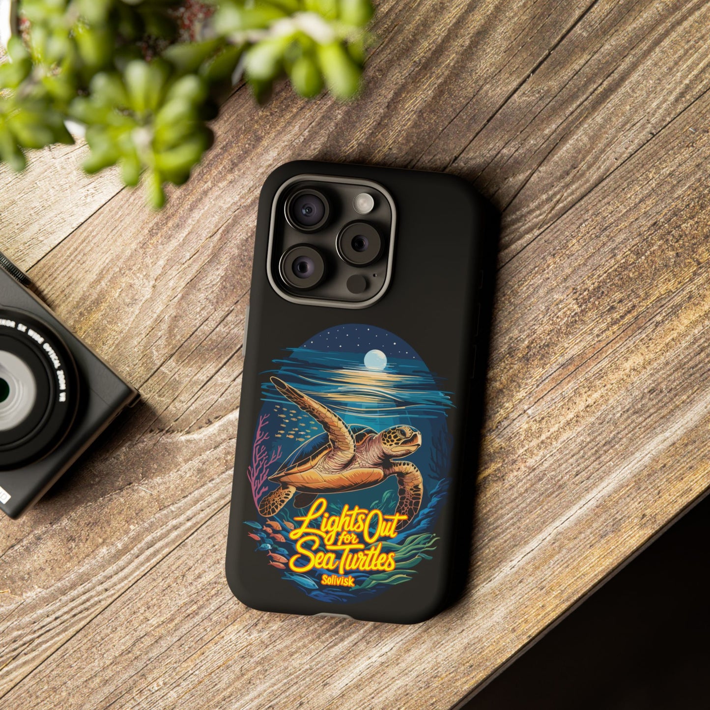 SoliVisk Coastal Collection “Lights Out for Sea Turtles” Black iPhone 12 - 15 Cases Matte Finish