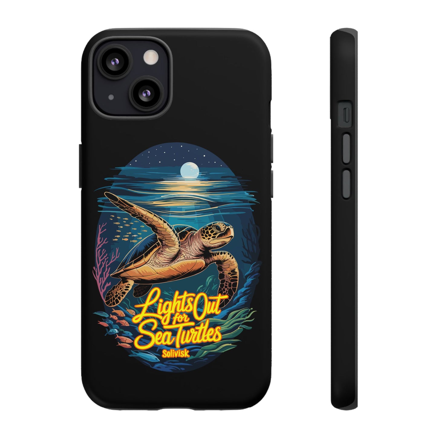 SoliVisk Coastal Collection “Lights Out for Sea Turtles” Black iPhone 12 - 15 Cases Matte Finish