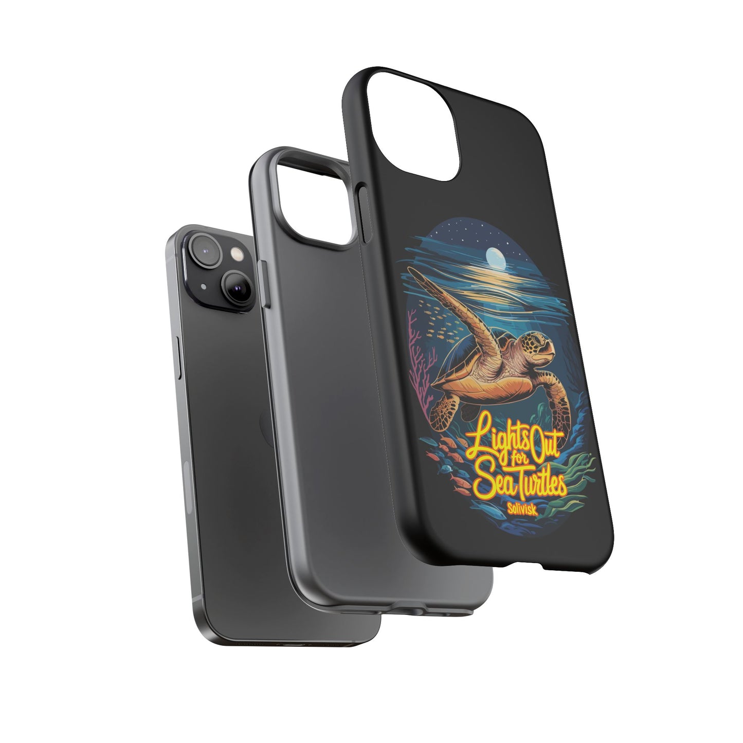 SoliVisk Coastal Collection “Lights Out for Sea Turtles” Black iPhone 12 - 15 Cases Matte Finish