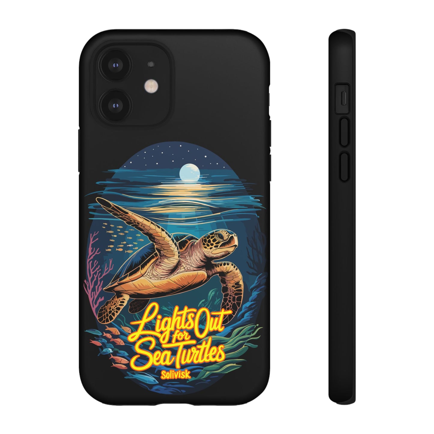 SoliVisk Coastal Collection “Lights Out for Sea Turtles” Black iPhone 12 - 15 Cases Matte Finish
