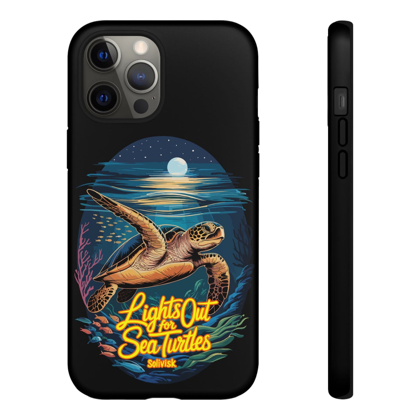 SoliVisk Coastal Collection “Lights Out for Sea Turtles” Black iPhone 12 - 15 Cases Matte Finish