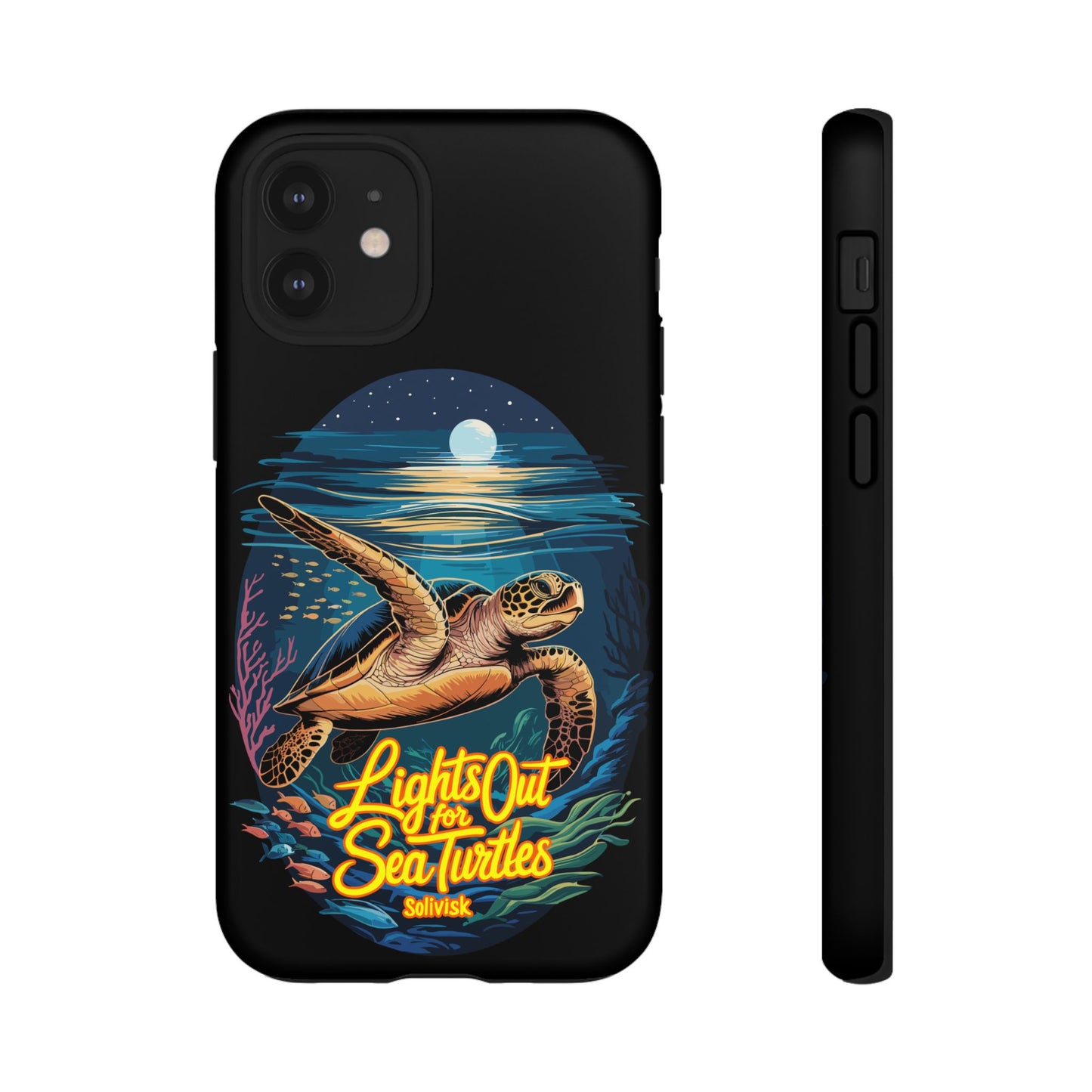 SoliVisk Coastal Collection “Lights Out for Sea Turtles” Black iPhone 12 - 15 Cases Matte Finish
