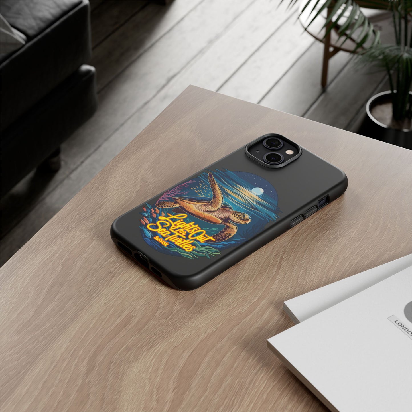 SoliVisk Coastal Collection “Lights Out for Sea Turtles” Black iPhone 12 - 15 Cases Matte Finish