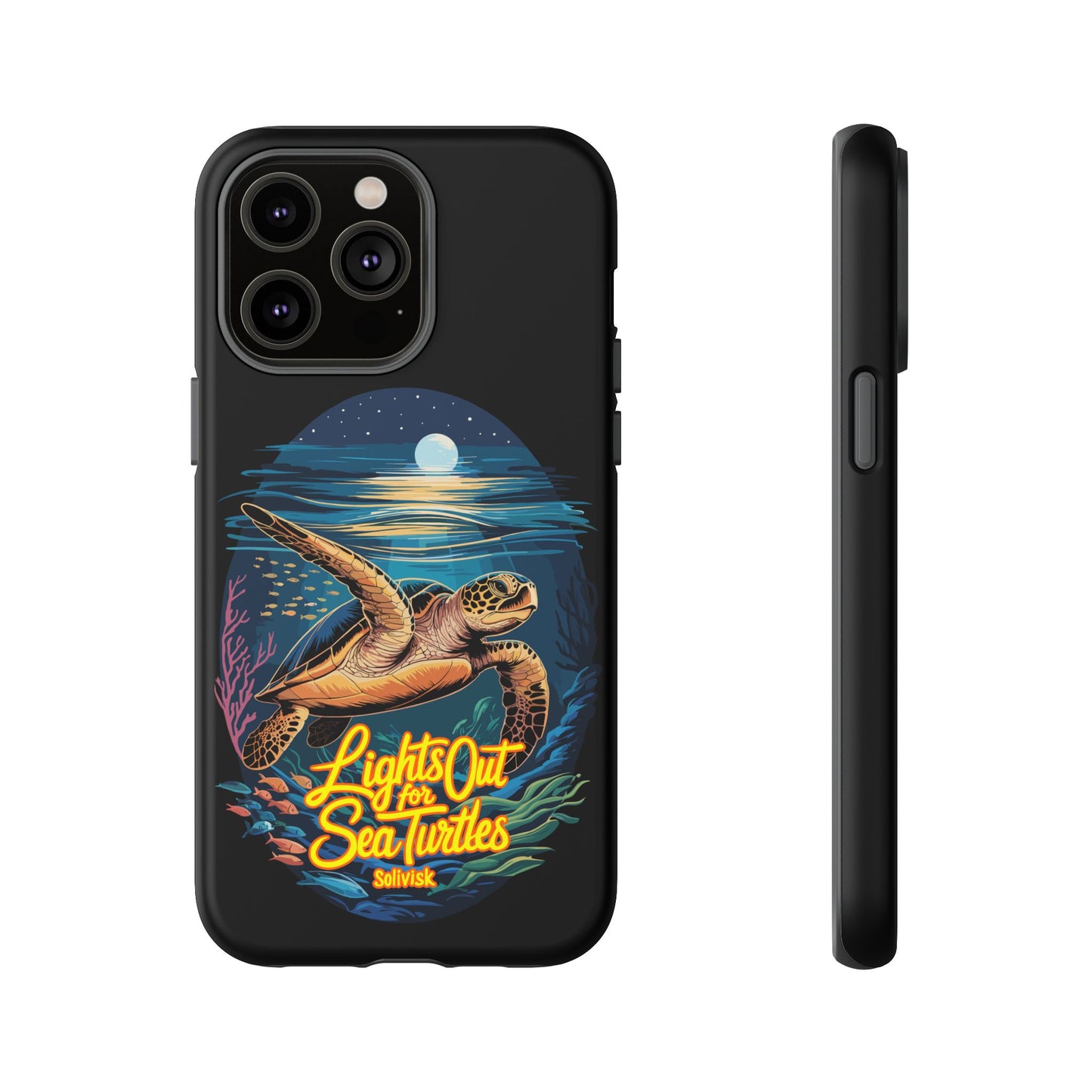 SoliVisk Coastal Collection “Lights Out for Sea Turtles” Black iPhone 12 - 15 Cases Matte Finish