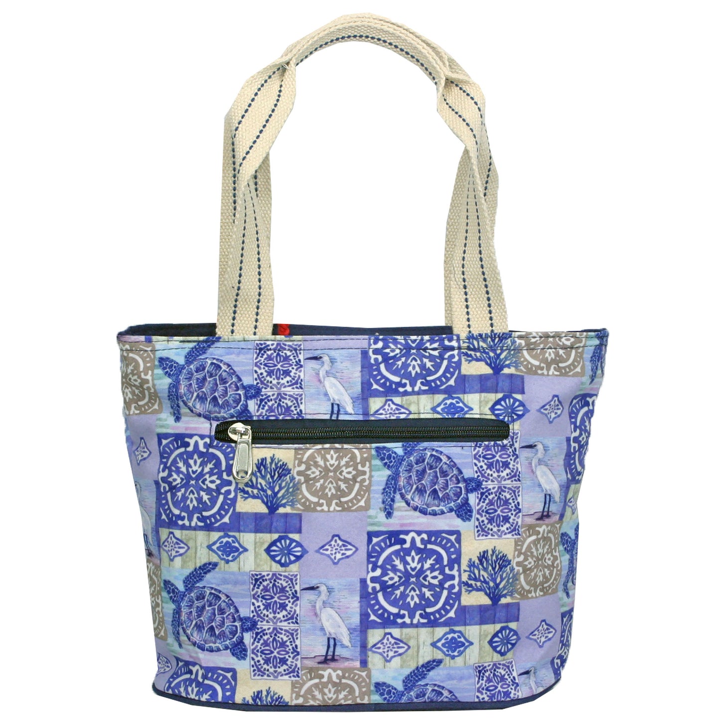 Blue Sea Turtle Small Shoulder Tote Bag with Beaded Accents
