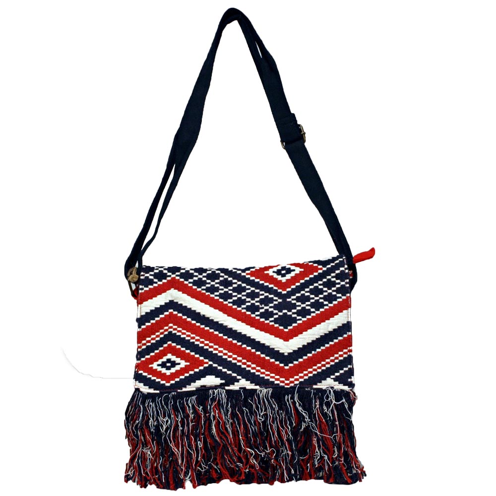 Red, White, and Blue Boho Geometric Shoulder Bag