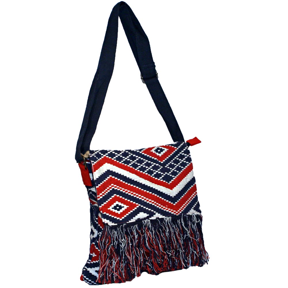 Red, White, and Blue Boho Geometric Shoulder Bag