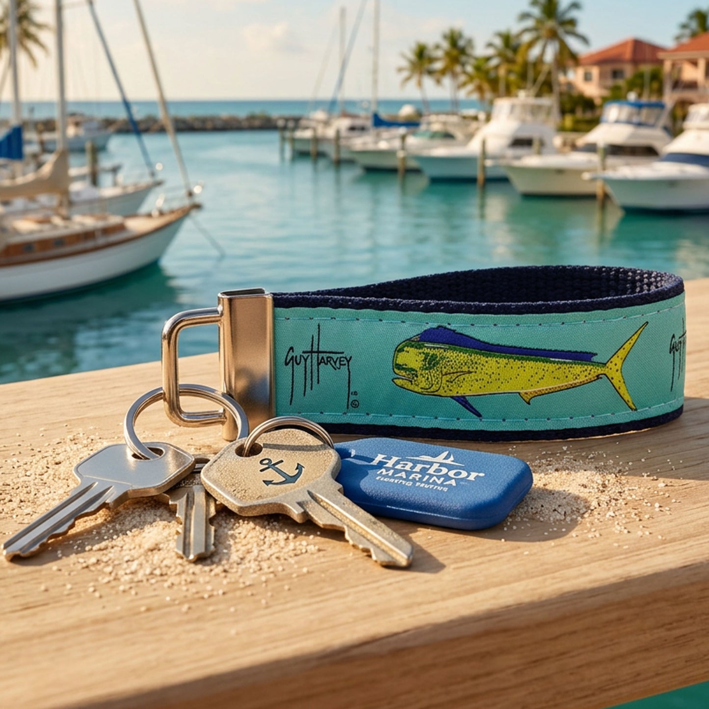 Guy Harvey Bull Dolphin Seafoam Key Fob Ring