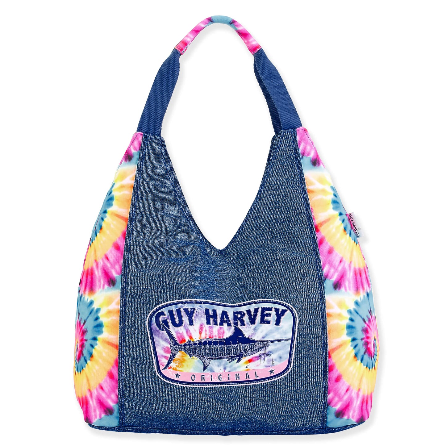 Guy Harvey Tie Dye and Denim Classic Blue Marlin Tote Bag