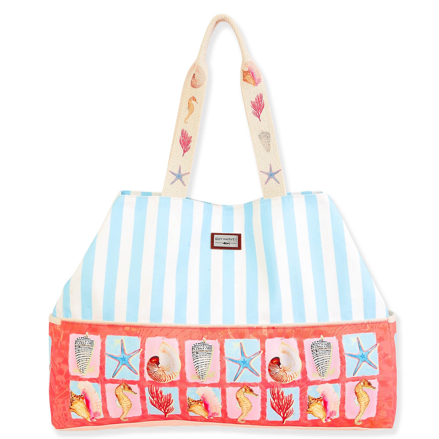 Guy Harvey Sea Scape Large Striped Shoulder Tote Bag