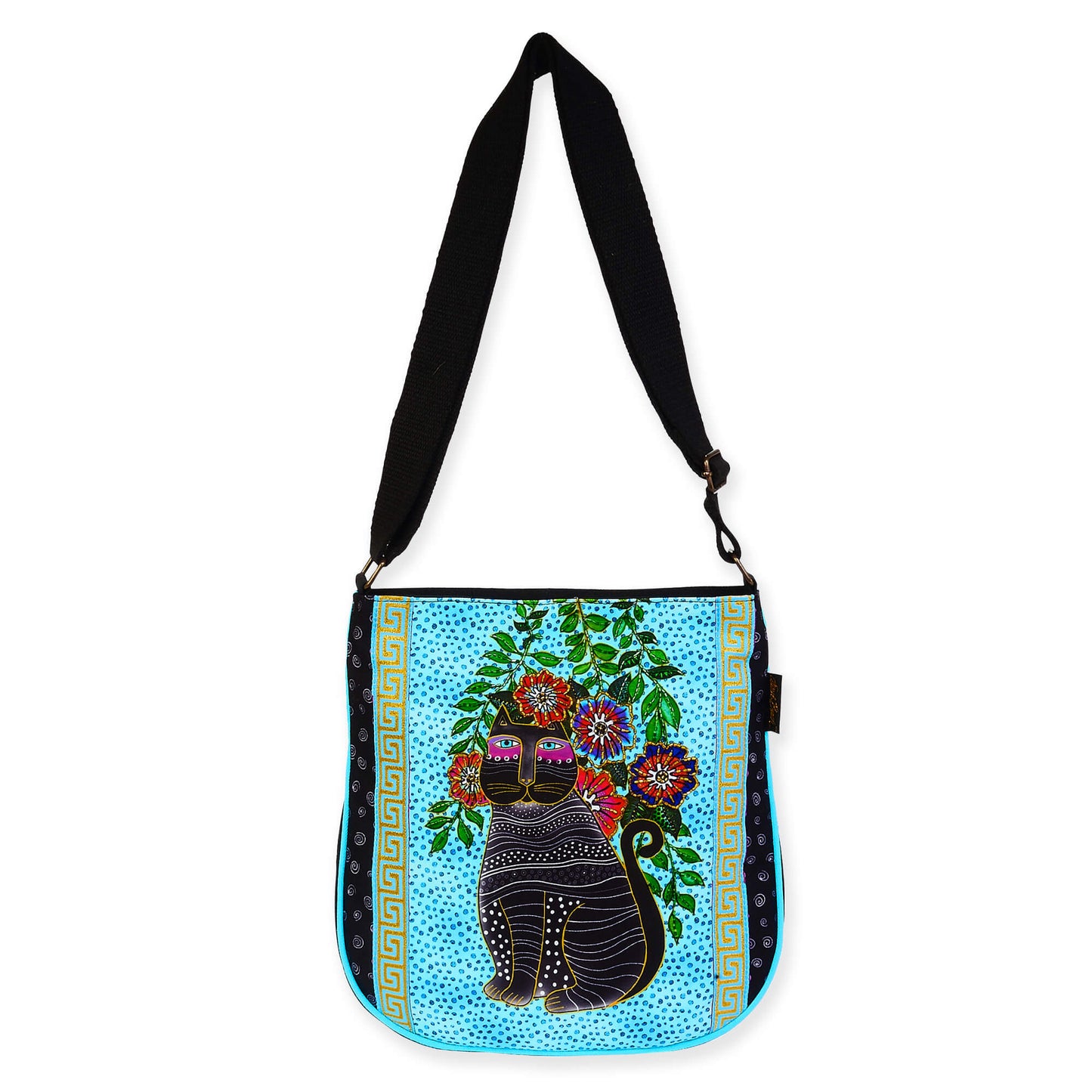 Laurel Burch Kitty Noir Black Cat Medium Crossbody Bag with Adjustable Strap