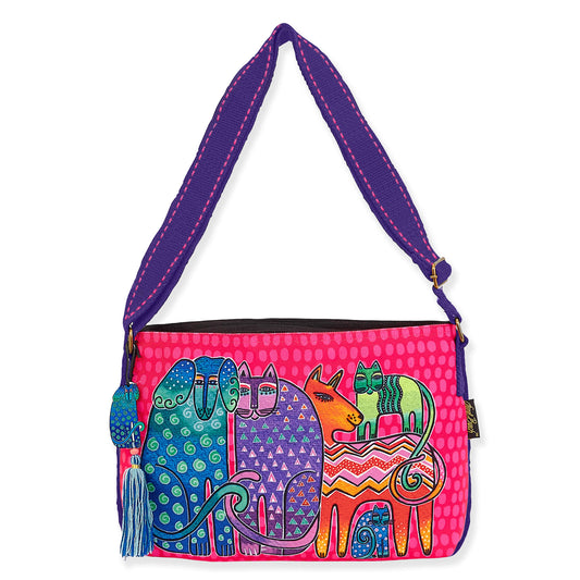 Laurel Burch Familia Dogs and Cats Pink Shoulder Bag
