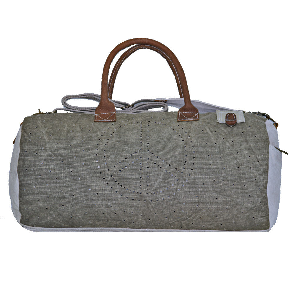 Uchi Peace Sign Vintage Recycled Tent Canvas Duffle Bag