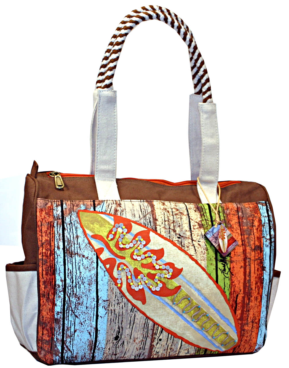 Surfs Up Medium Brown Surfboard Tote Bag