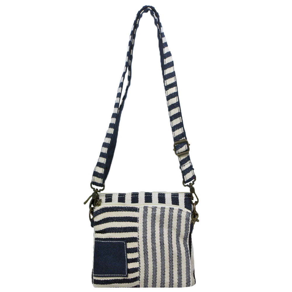 Navy Stripe Boho Crossbody Bag with Removable Front Pouch