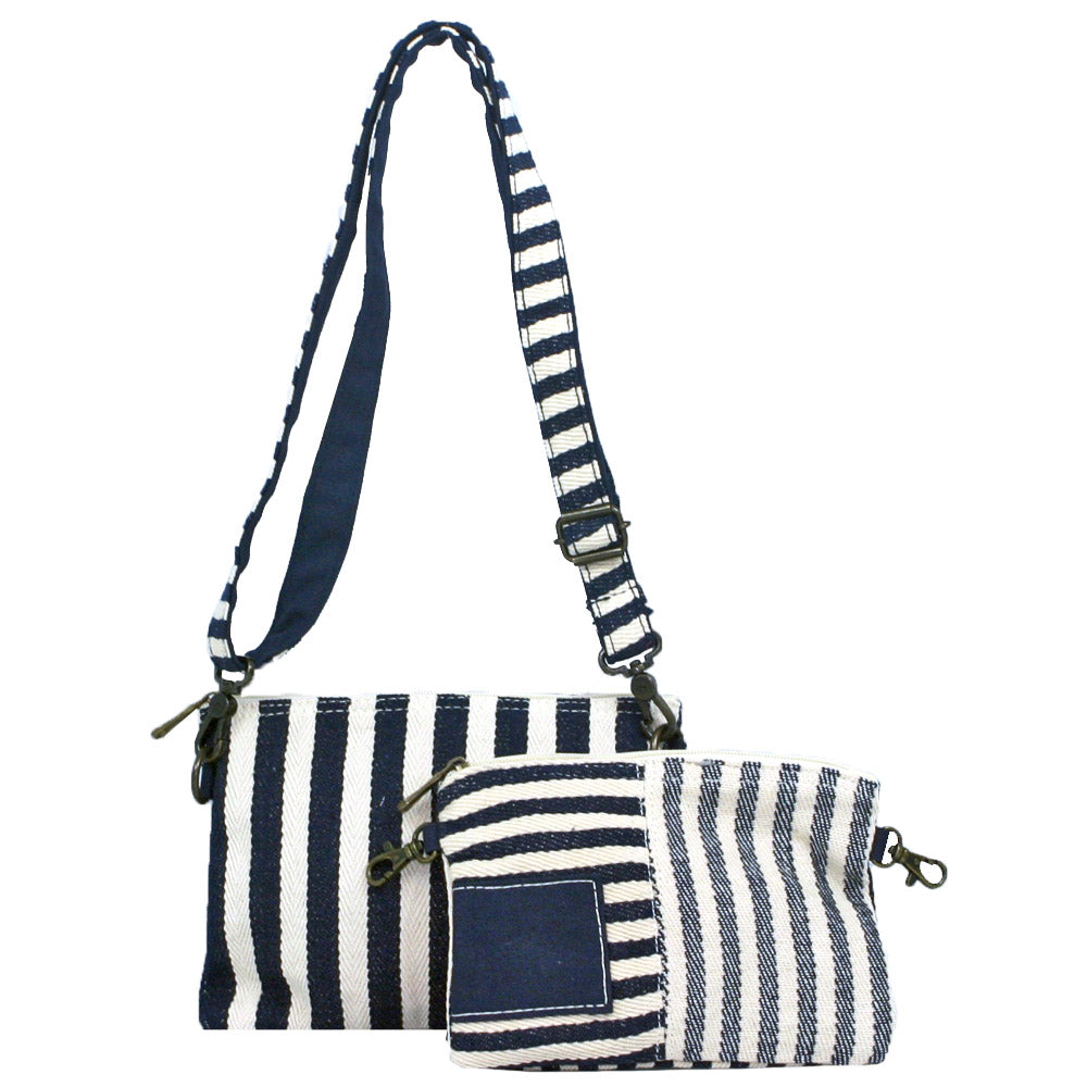 Navy Stripe Boho Crossbody Bag with Removable Front Pouch