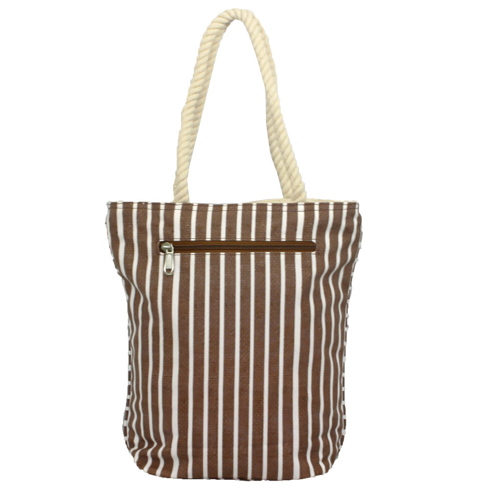 Brown Pineapple Tote Bag with Rope Handle and Siver Accents