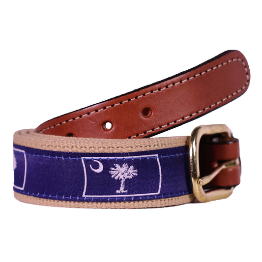 SoliVisk Palmetto Moon South Carolina State Flag Leather Tab Belt  Made in USA
