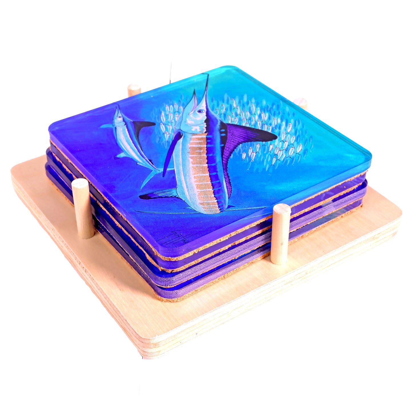Guy Harvey Swords and Sails Set of 4 Square Drink Coasters