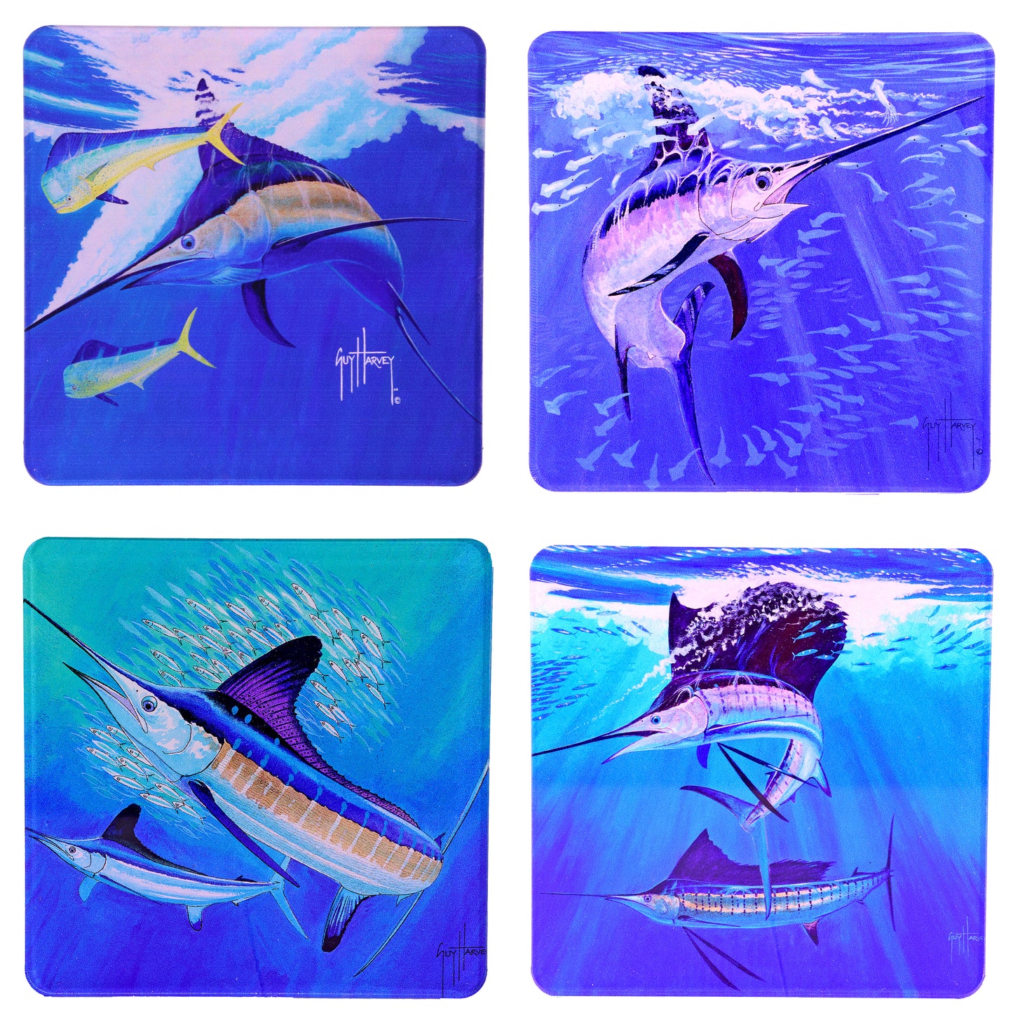 Guy Harvey Swords and Sails Set of 4 Square Drink Coasters