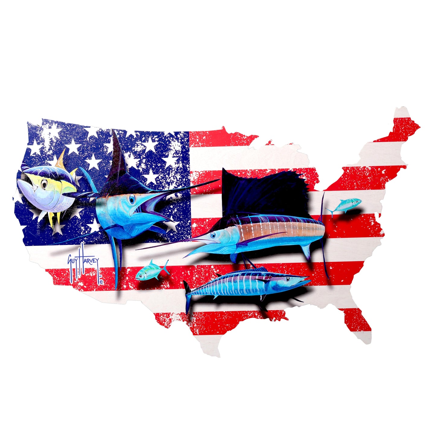 Guy Harvey Signature Series Wooden Wall Art USA Collage