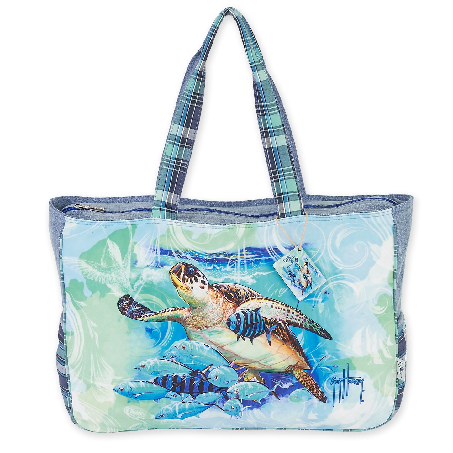 Guy Harvey Blue Sea Turtle Beach Tote
