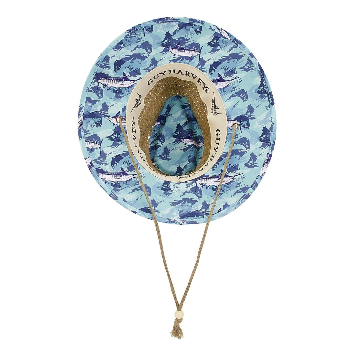 Guy Harvey Blue Marlin Natural Rush Straw Hat 3.25" Brim
