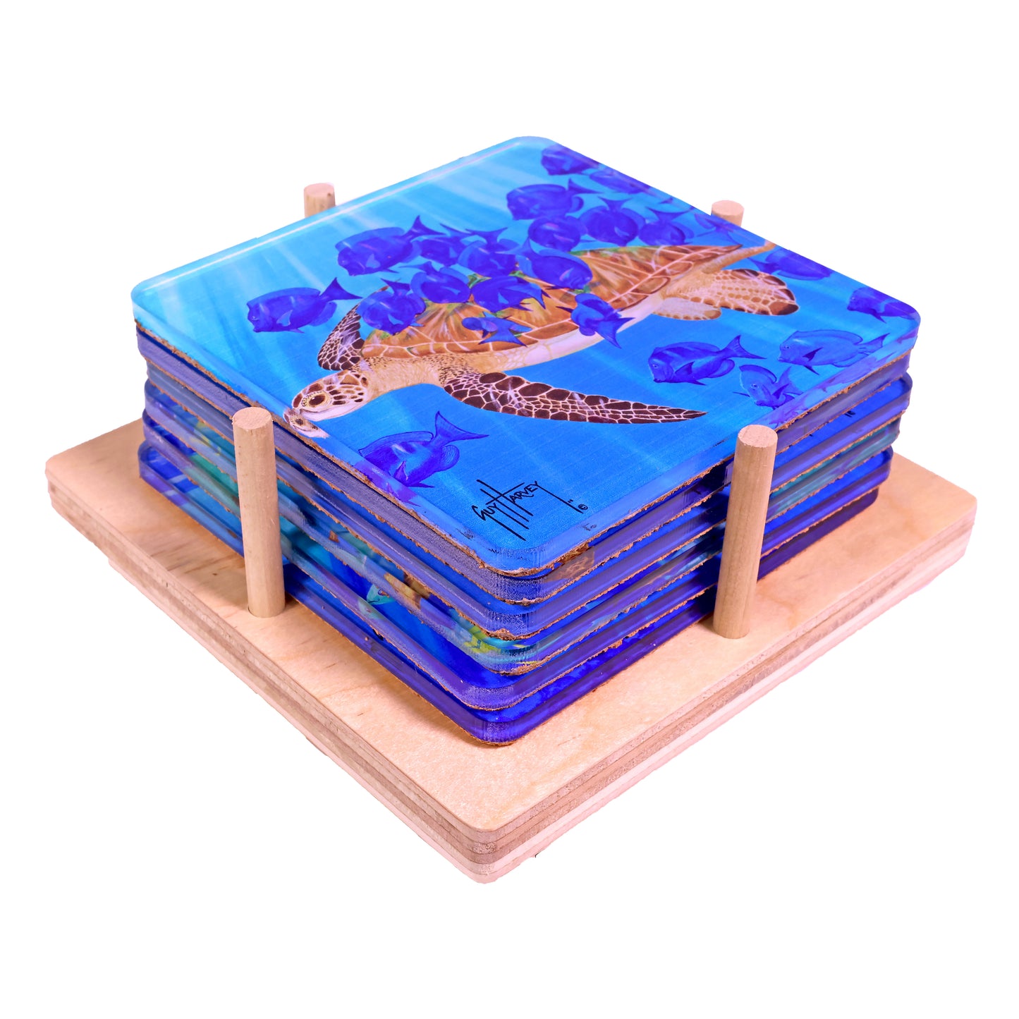 Guy Harvey Sea Turtles Square Coasters (Set of 6)