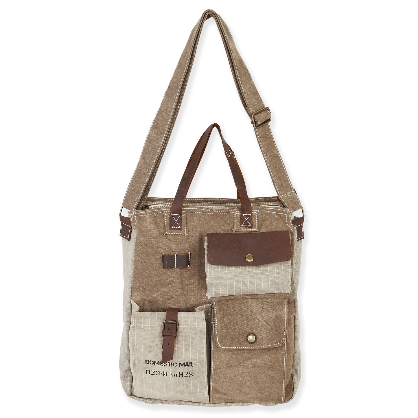 UHCI Recycled Tent Messenger Tote Bag – Eco-Friendly Vintage Canvas Shoulder Bag with Adjustable Strap & Leather Accents