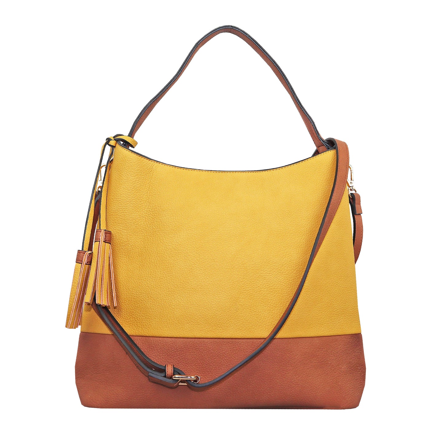 Vegan Leather Shoulder Tote 2 Tone Mustard and Brown