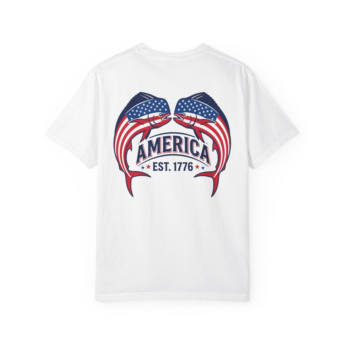 SoliVisk Patriotic USA Flag Mahi Mahi Dolphin Saltwater Fishing T Shirt