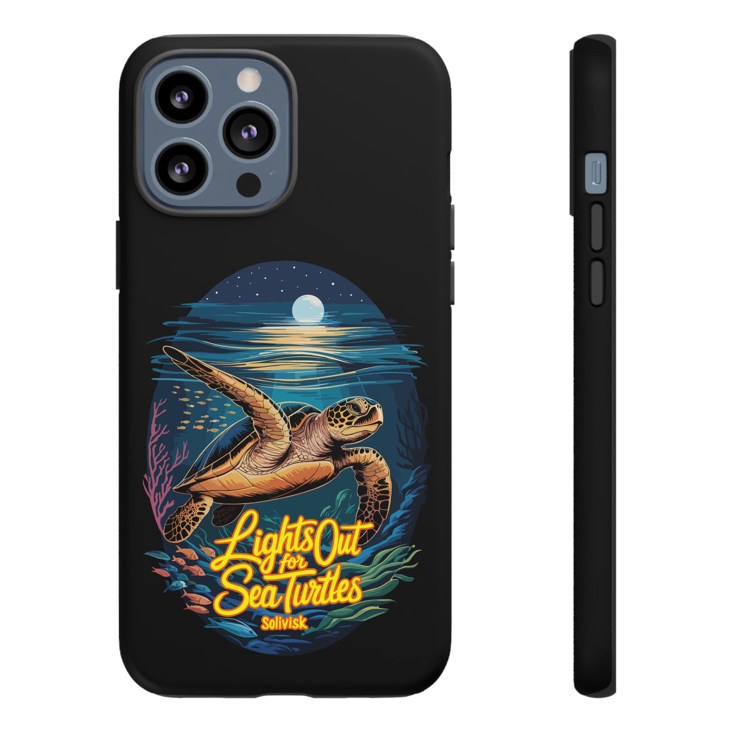 SoliVisk Coastal Collection “Lights Out for Sea Turtles” Black iPhone 12 - 15 Cases Matte Finish