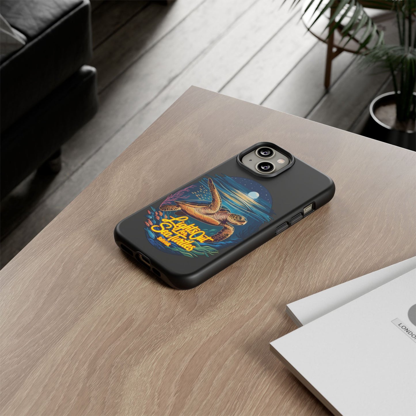 SoliVisk Coastal Collection “Lights Out for Sea Turtles” Black iPhone 12 - 15 Cases Matte Finish