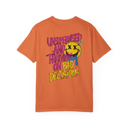 SoliVisk Unsupervised and Thriving on Bad Decisions Old School Smiley Face Design - Retro Skater Style Funny Unisex T-shirt