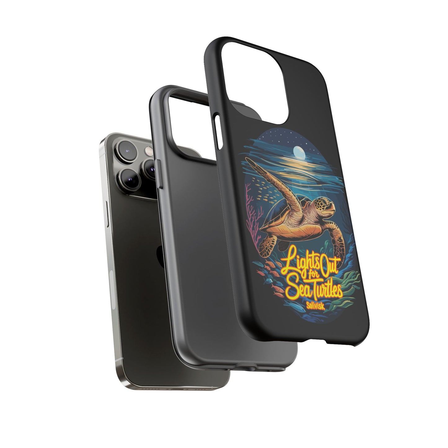 SoliVisk Coastal Collection “Lights Out for Sea Turtles” Black iPhone 12 - 15 Cases Matte Finish