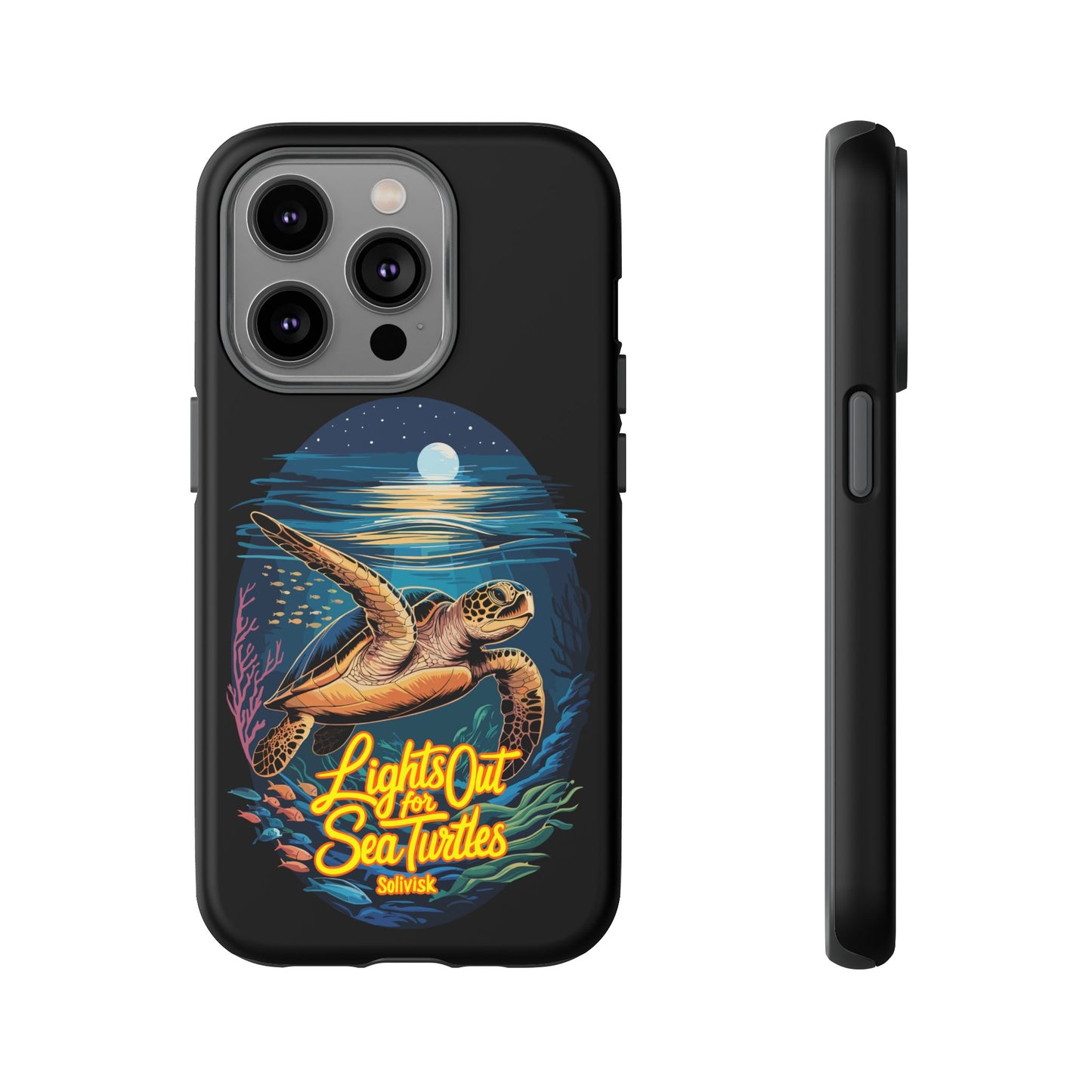 SoliVisk Coastal Collection “Lights Out for Sea Turtles” Black iPhone 12 - 15 Cases Matte Finish